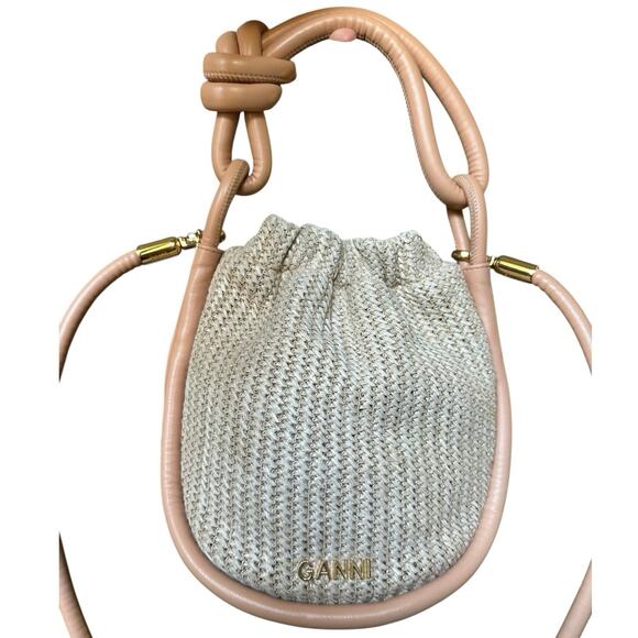 Ganni Small Knot Raffia Bucket Bag - Picture 3 of 13